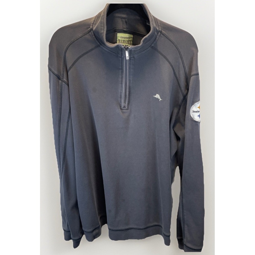 Pittsburgh Steelers Tommy Bahama Sweater Mens XL Gray 1/4 Zip Pullover LS Logo